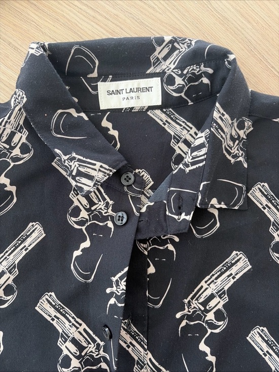Saint Laurent Other - Saint Laurent SILK Black Button-Down Shirt with Ivory Revolver Print
